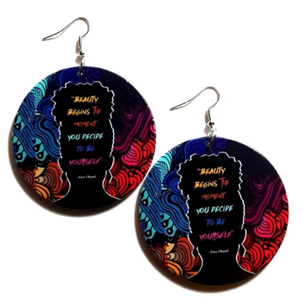 Beauty Begins The Moment You Decide To Be Yourself Statement Dangle Wood Earring